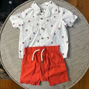 Carter's Button Up Shirt and Boat Shorts 12 Months